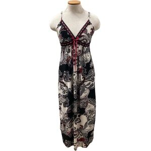 Vintage Y2K Paisley Babydoll Night Dress, Nightgown, Lace, Bow, Women’s Small